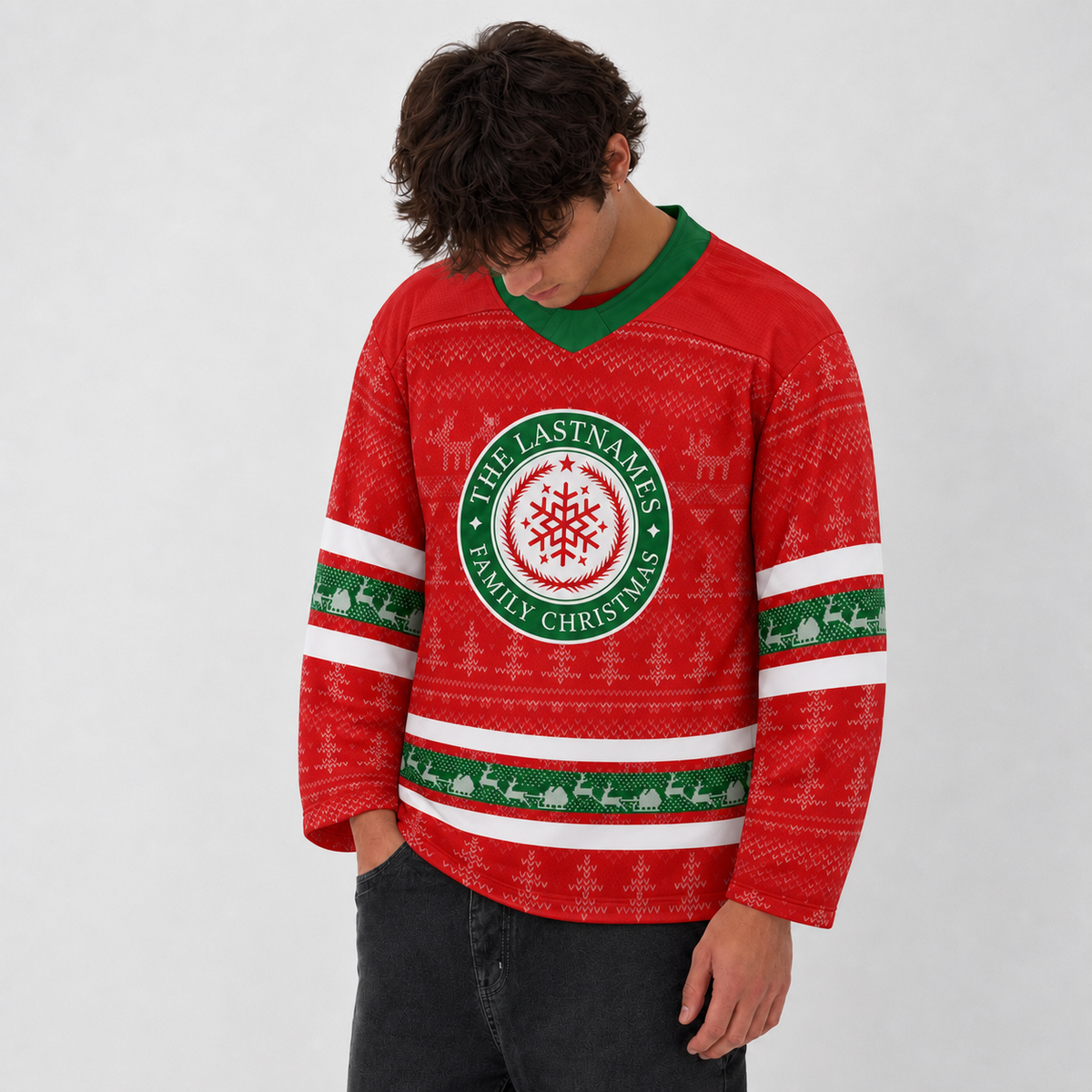 Family Christmas Red Hockey Jersey – Custom Name and Number