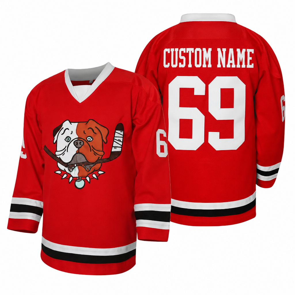 Custom 69 Bulldogs Red Hockey Jersey – Custom Name and Number