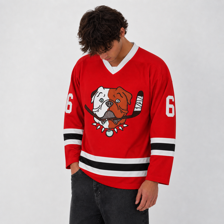 Custom 69 Bulldogs Red Hockey Jersey – Custom Name and Number