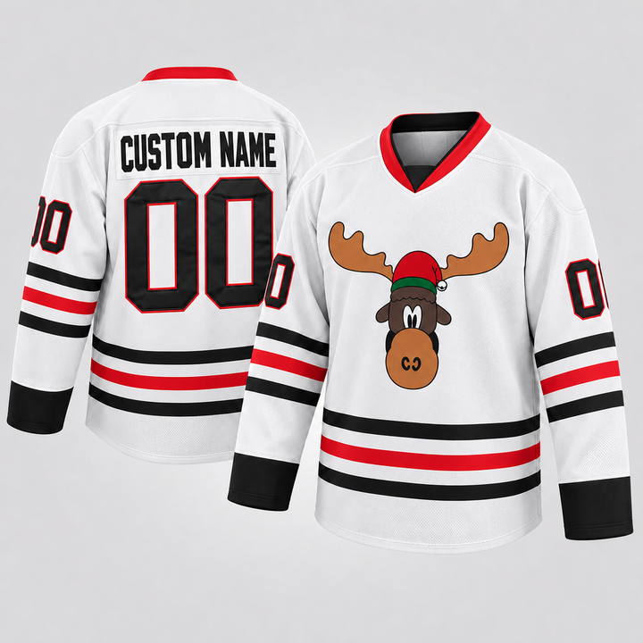 Griswold Christmas Moose White Hockey Jersey – Custom Name and Number