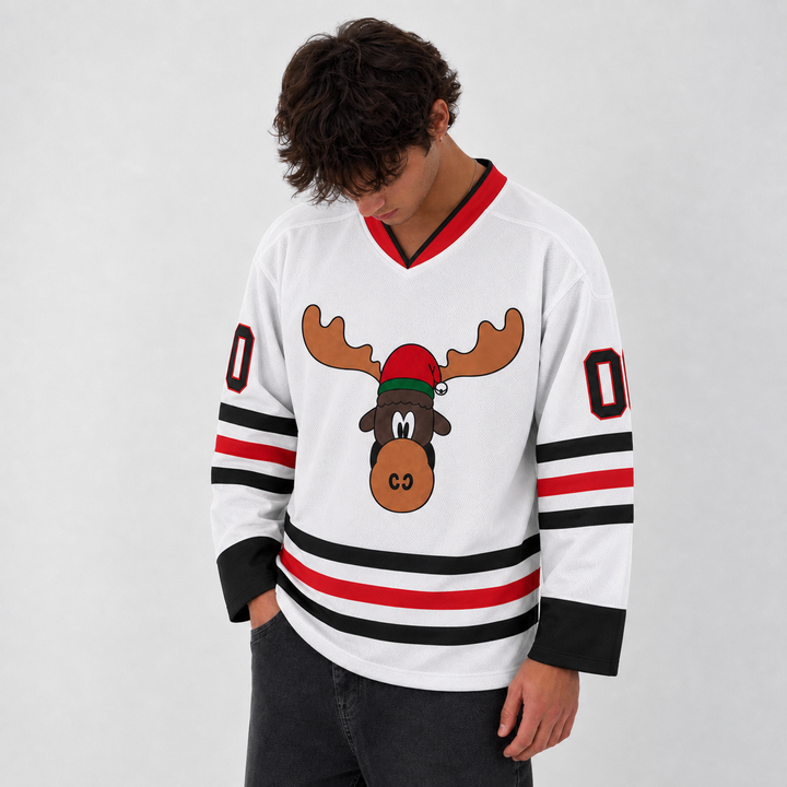 Griswold Christmas Moose White Hockey Jersey – Custom Name and Number
