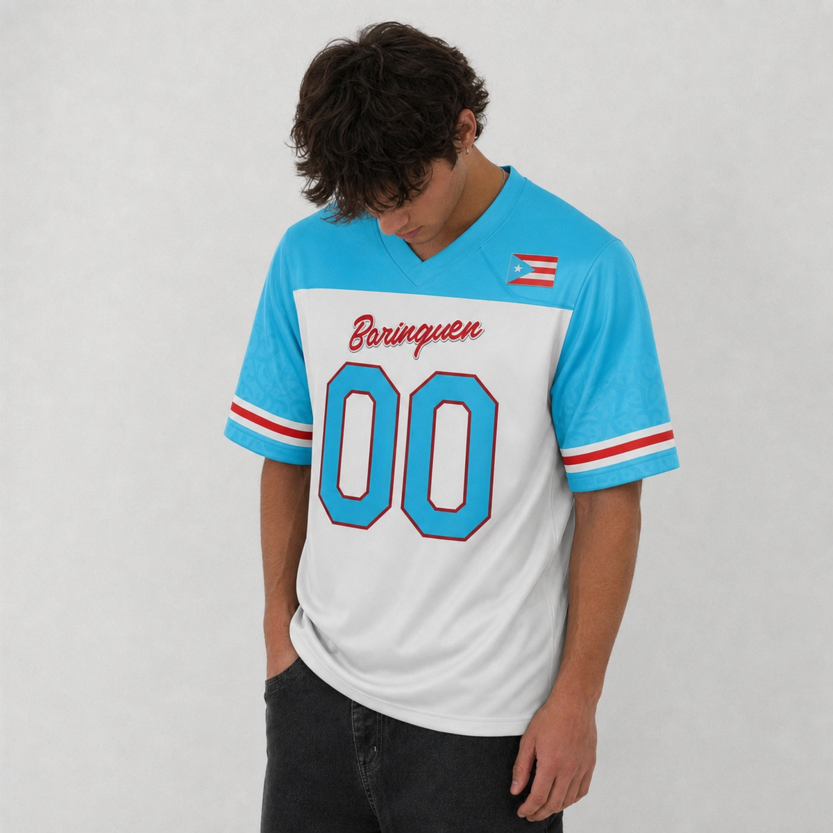 Puerto Rico White and Sky Blue Football Jersey – Custom Name and Number