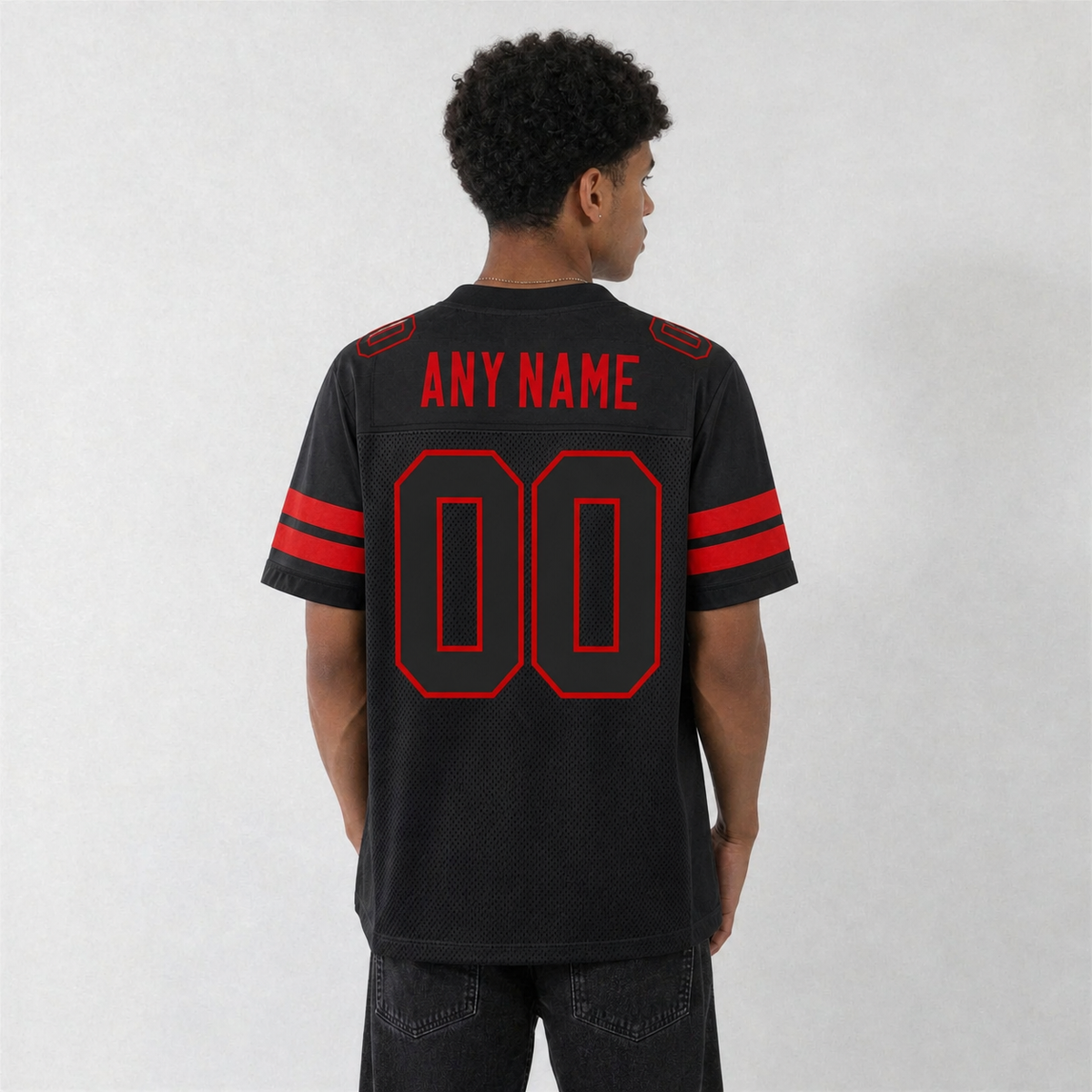 Custom Black and Red Football Jersey – Personalized Team Name and Number