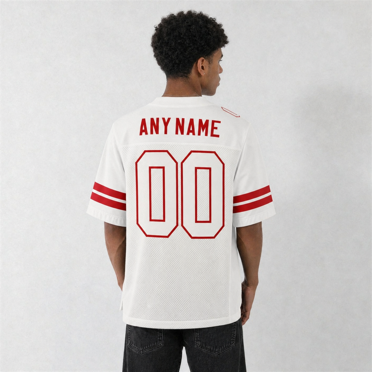 Custom White and Red Football Jersey – Personalized Team Name and Number