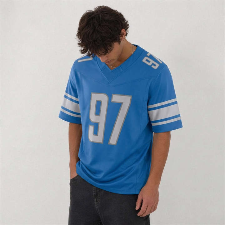 DET Blue Football Jersey Number 97 Custom Name and Number