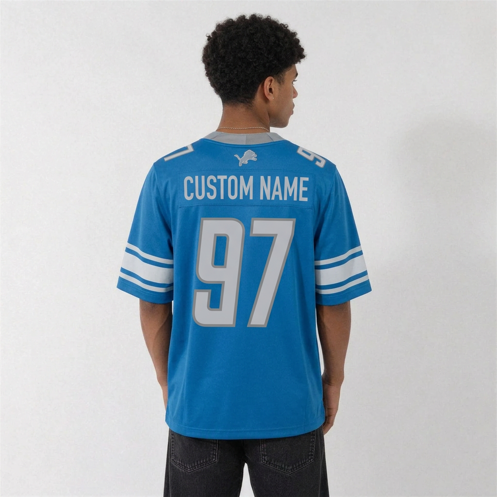 DET Blue Football Jersey Number 97 Custom Name and Number