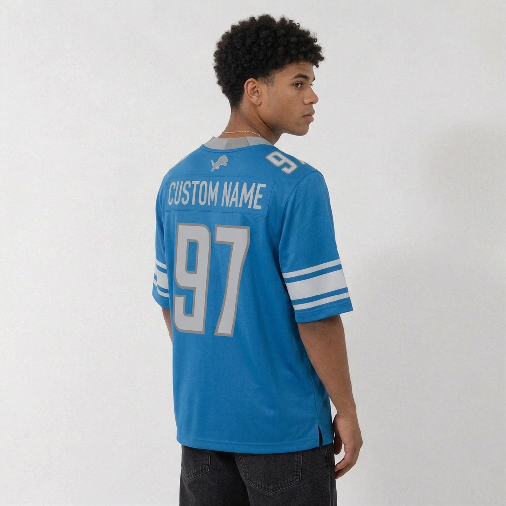 DET Blue Football Jersey Number 97 Custom Name and Number