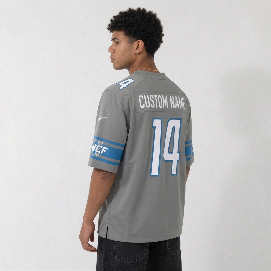 DET Gray Football Jersey Number 14 Custom Name and Number