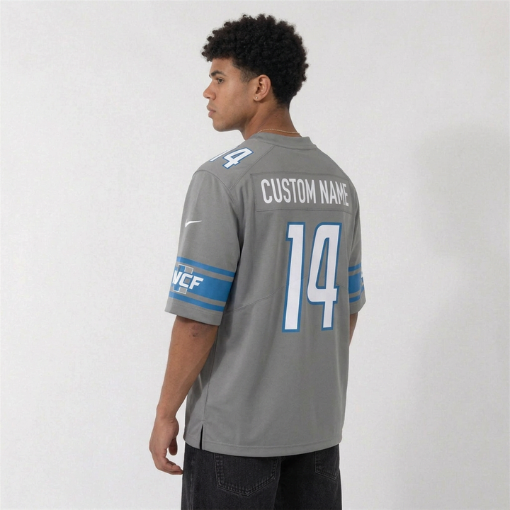 DET Gray Football Jersey Number 14 Custom Name and Number