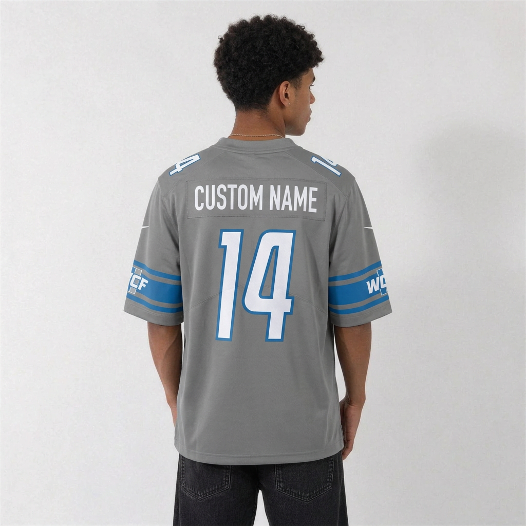 DET Gray Football Jersey Number 14 Custom Name and Number