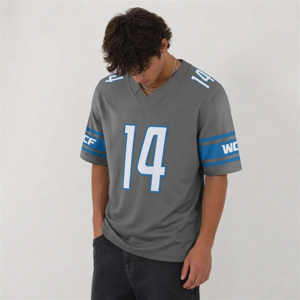 DET Gray Football Jersey Number 14 Custom Name and Number
