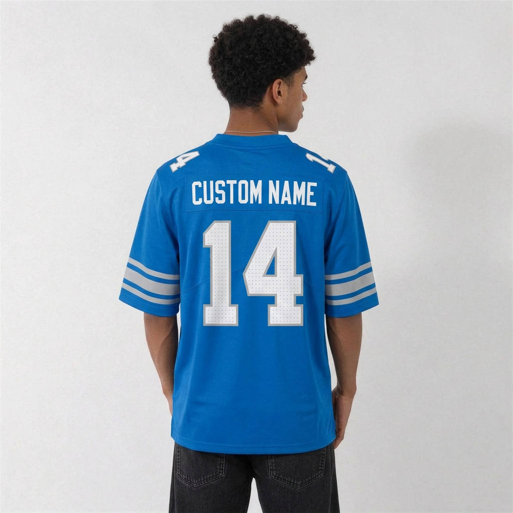 DET Blue Football Jersey Number 14 Custom Name and Number