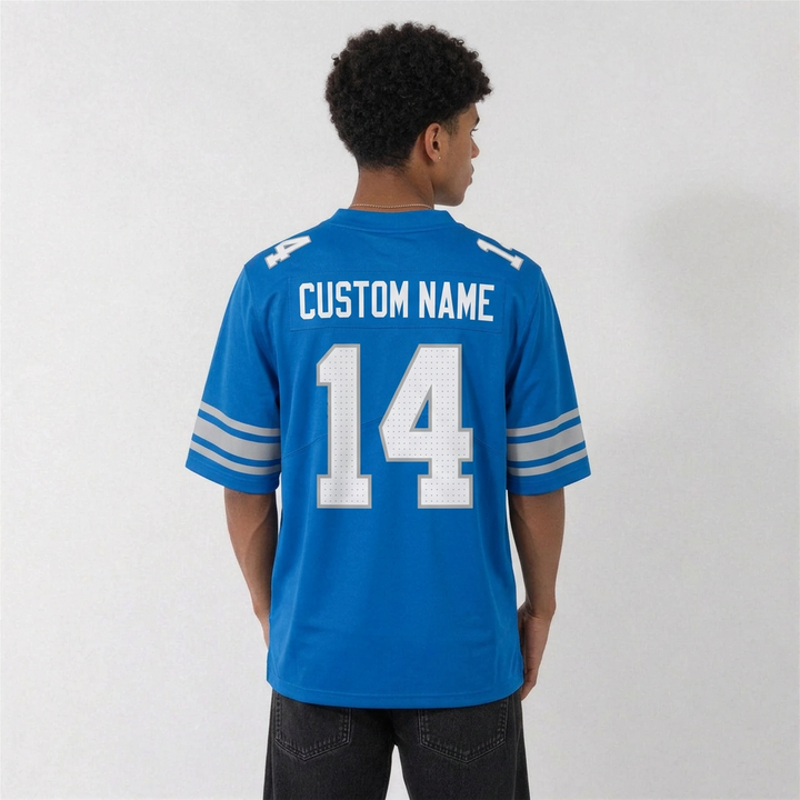 DET Blue Football Jersey Number 14 Custom Name and Number