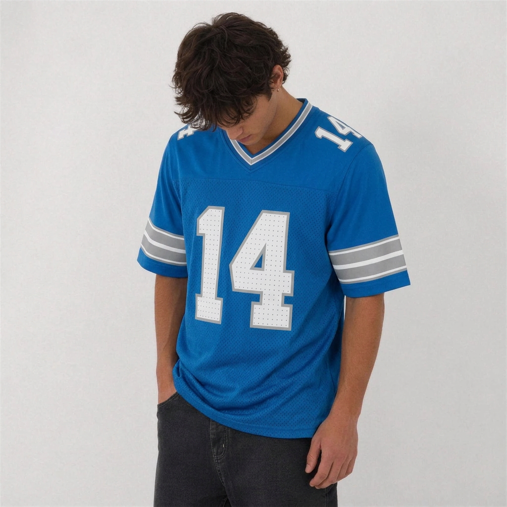 DET Blue Football Jersey Number 14 Custom Name and Number