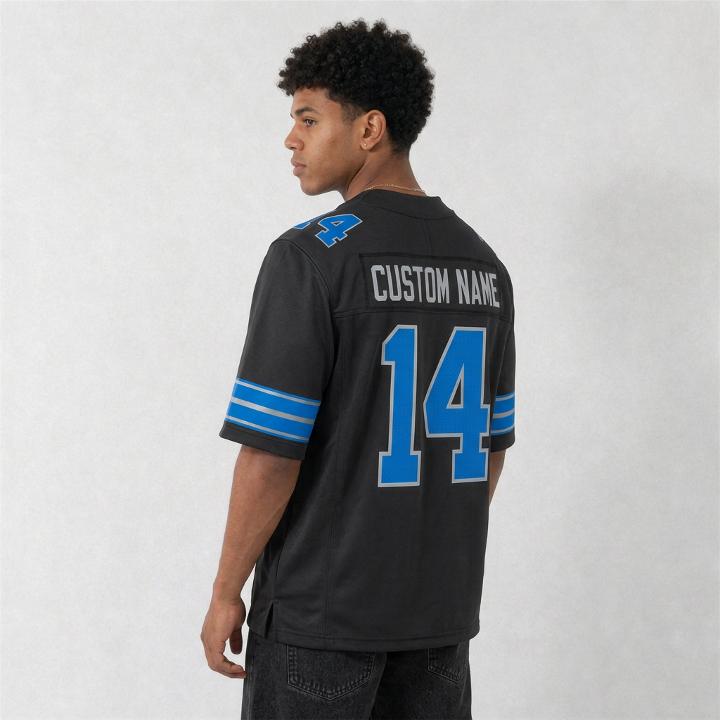 DET Black Football Jersey Number 14 Custom Name and Number