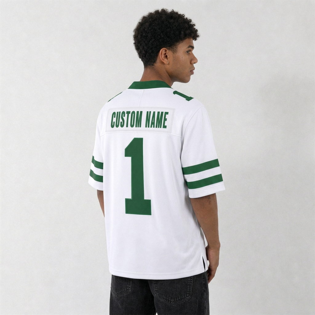 NYJ White Football Jersey Number 1 Custom Name and Number