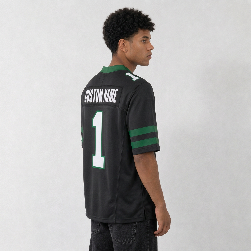 NYJ Black Football Jersey Number 1 Custom Name and Number