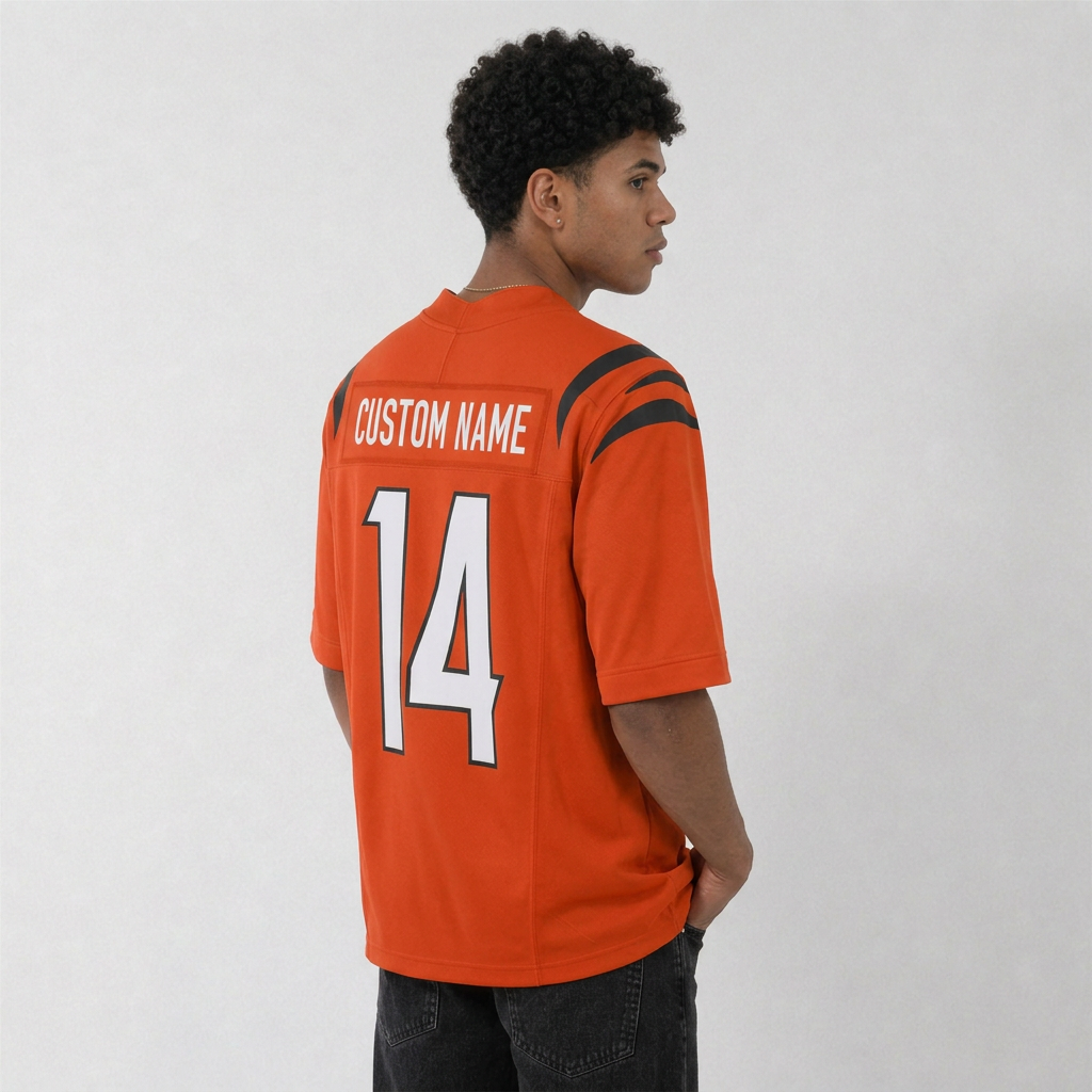 CIN Orange Football Jersey Number 14 Custom Name and Number