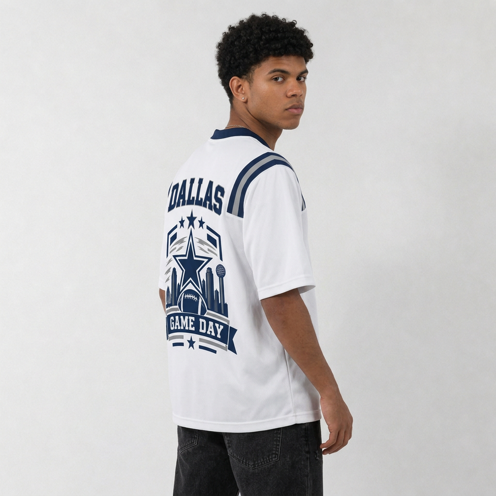 DAL White Football Jersey Dallas Game Day Graphic Shirt