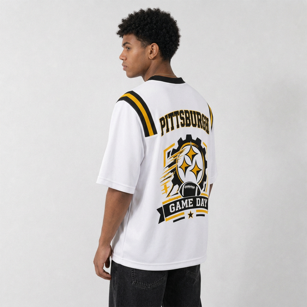 PIT White Football Jersey Pittsburgh Game Day Graphic Shirt