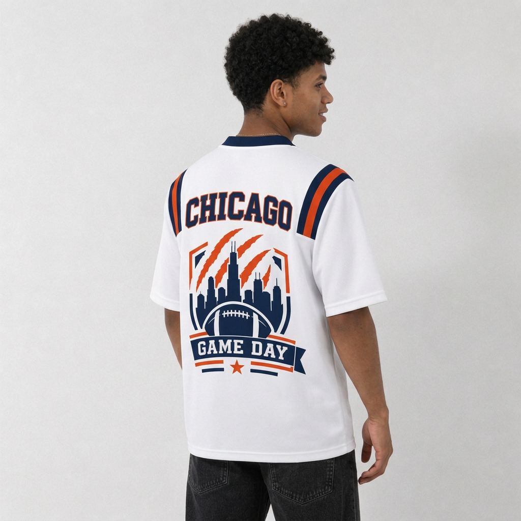 CHI White Football Jersey Chicago Game Day Graphic Shirt