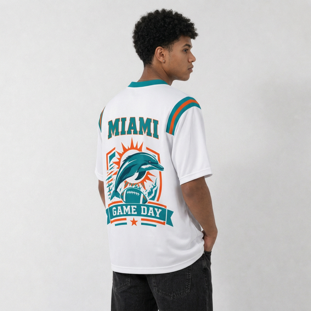 MIA White Football Jersey Miami Game Day Graphic Shirt