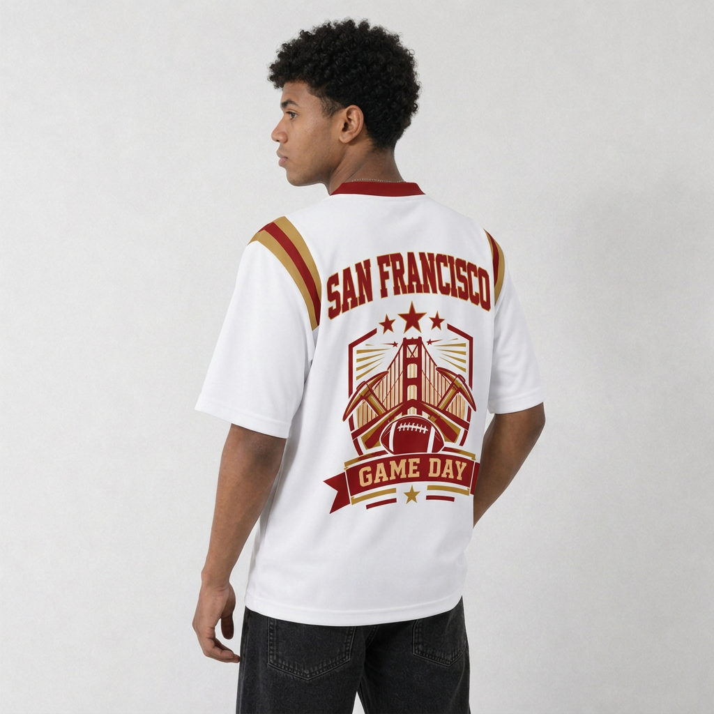 SF White Football Jersey San Francisco Game Day Graphic Shirt