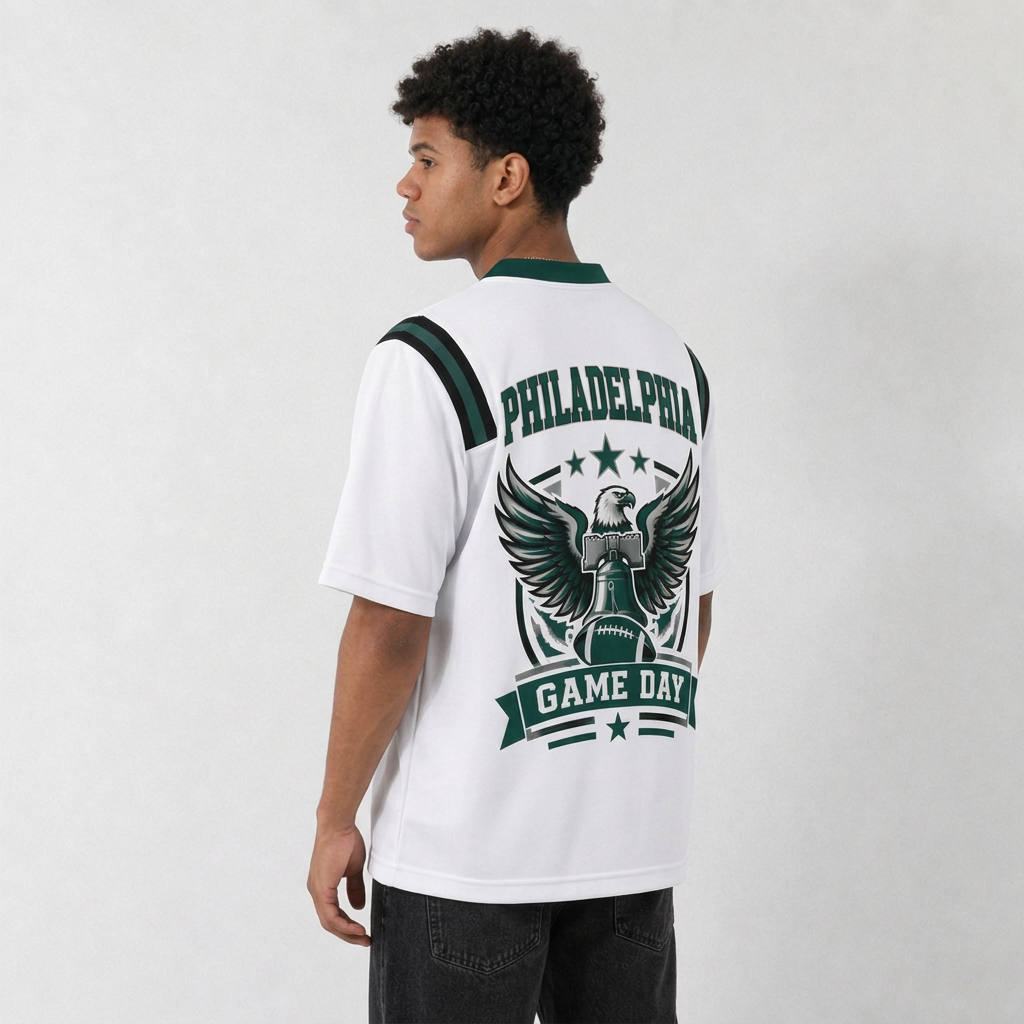 PHI White Football Jersey Philadelphia Game Day Graphic Shirt