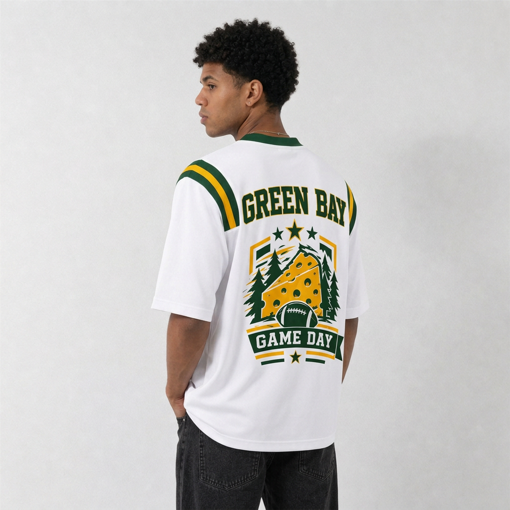 GB White Football Jersey Green Bay Game Day Graphic Shirt