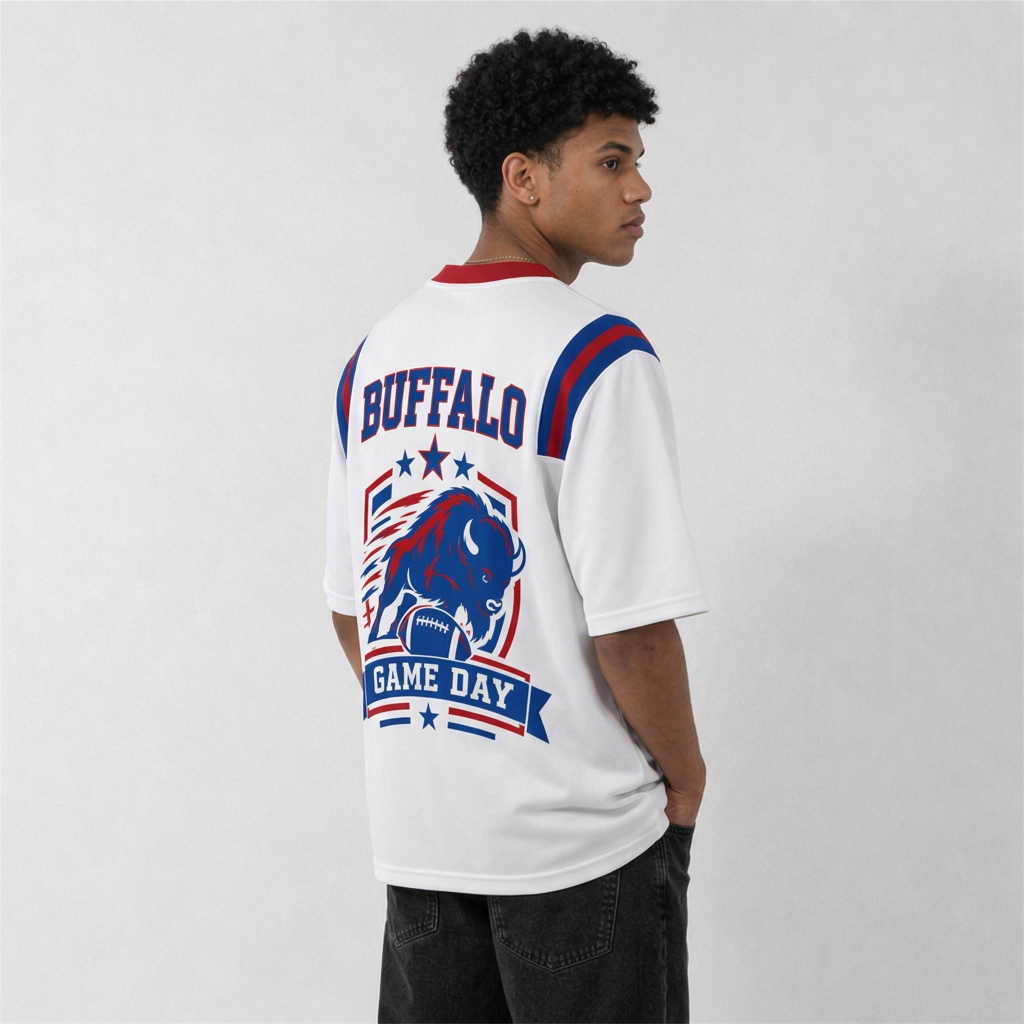 BUF White Football Jersey Buffalo Game Day Graphic Shirt