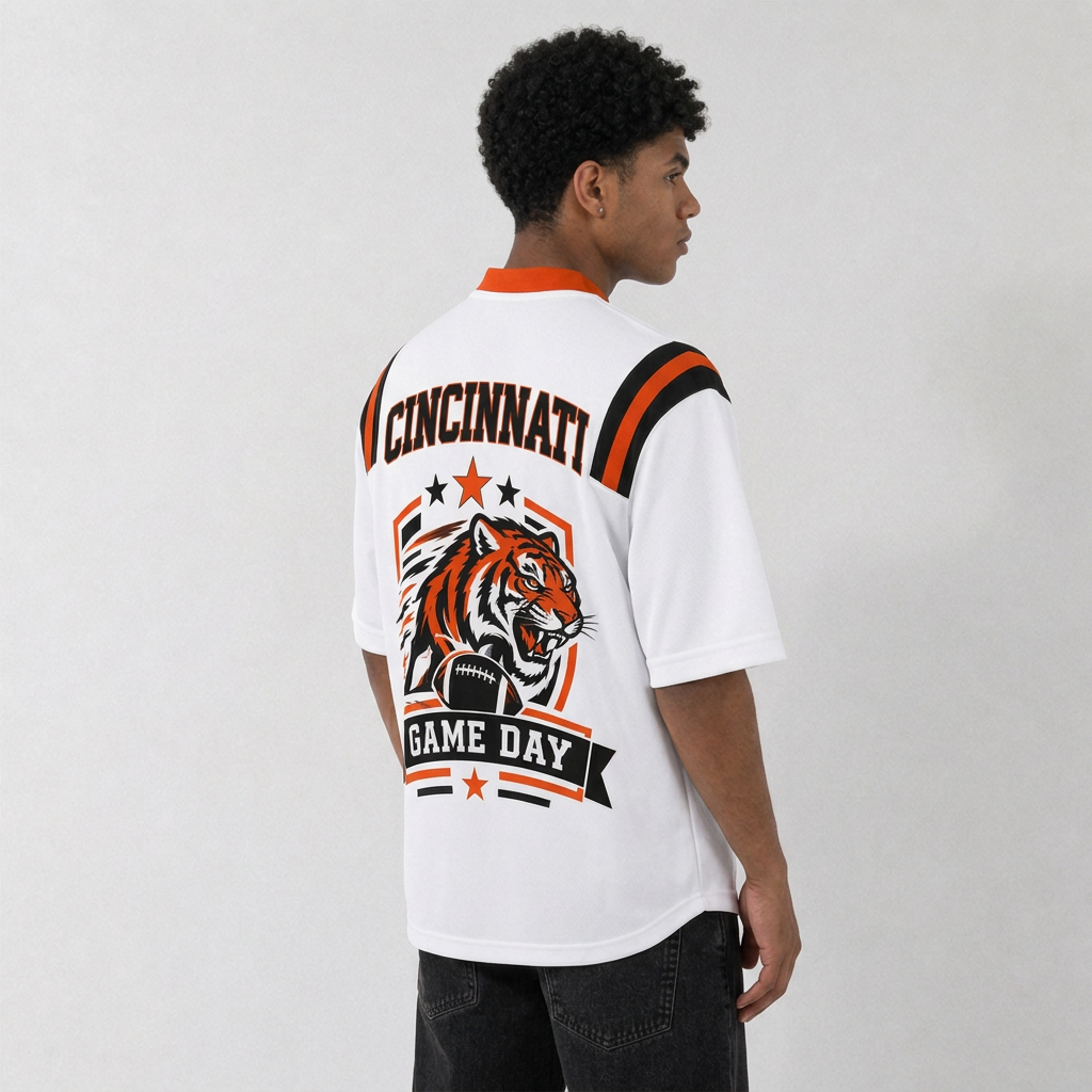 CIN White Football Jersey Cincinnati Game Day Graphic Shirt