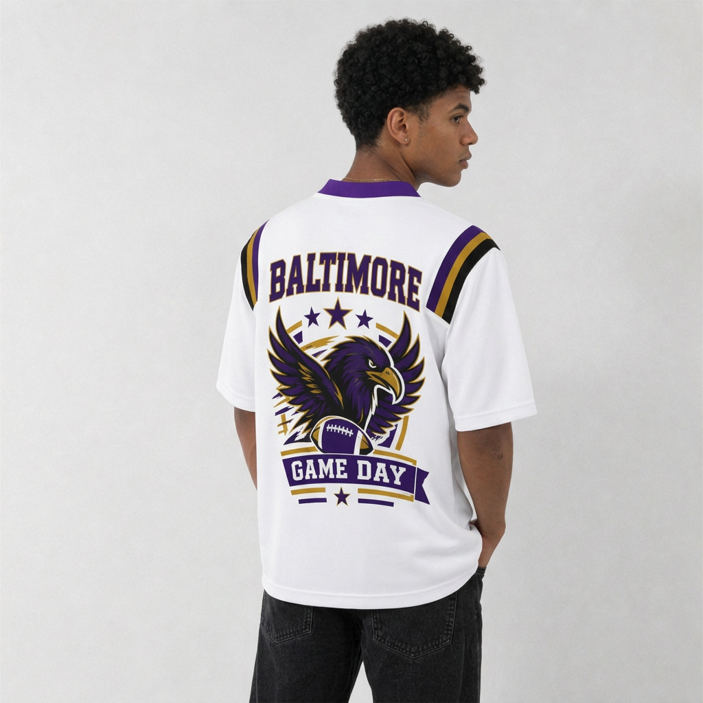 BAL White Football Jersey Baltimore Game Day Graphic Shirt