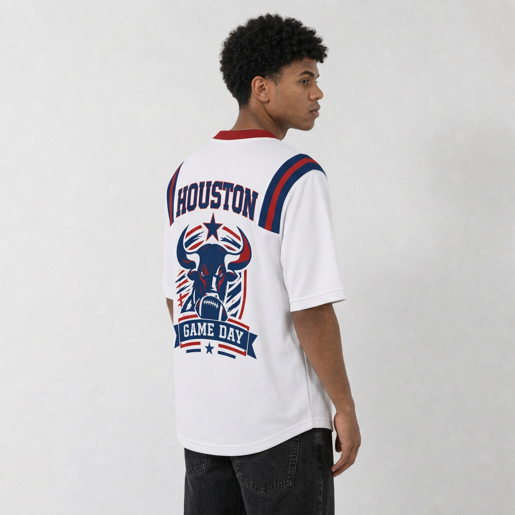 HOU White Football Jersey Houston Game Day Graphic Shirt