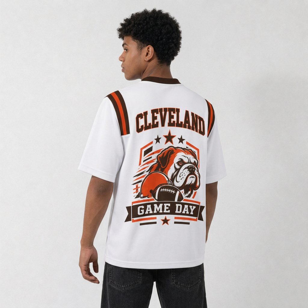CLE White Football Jersey Cleveland Game Day Graphic Shirt