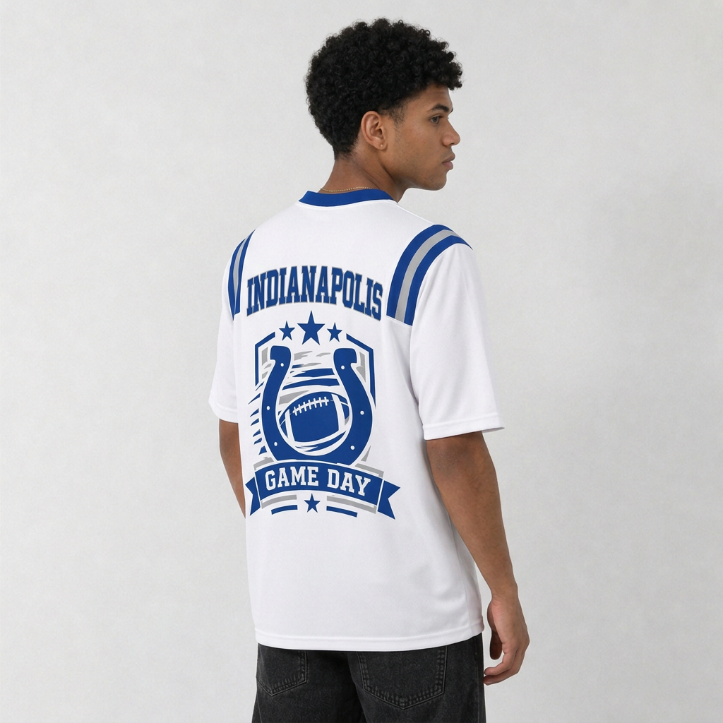IND White Football Jersey Indianapolis Game Day Graphic Shirt