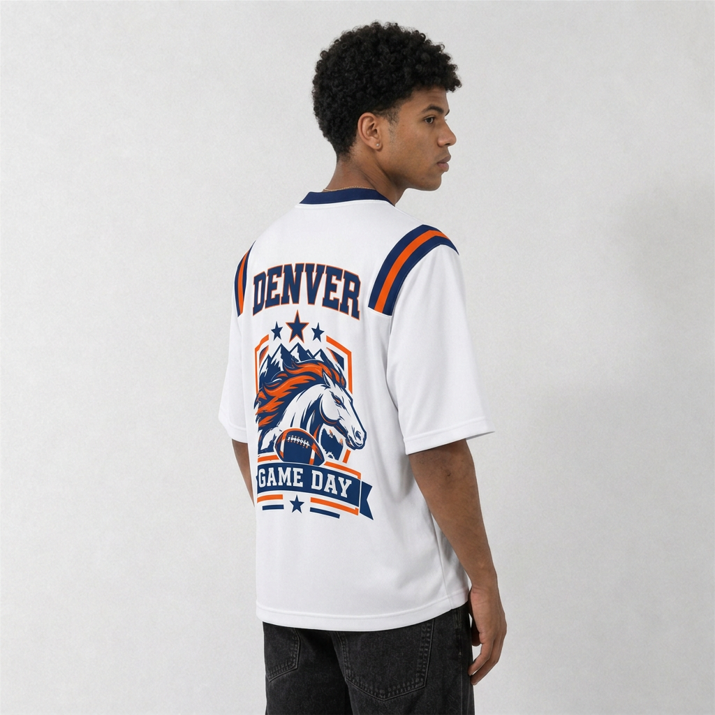 DEN White Football Jersey Denver Game Day Graphic Shirt