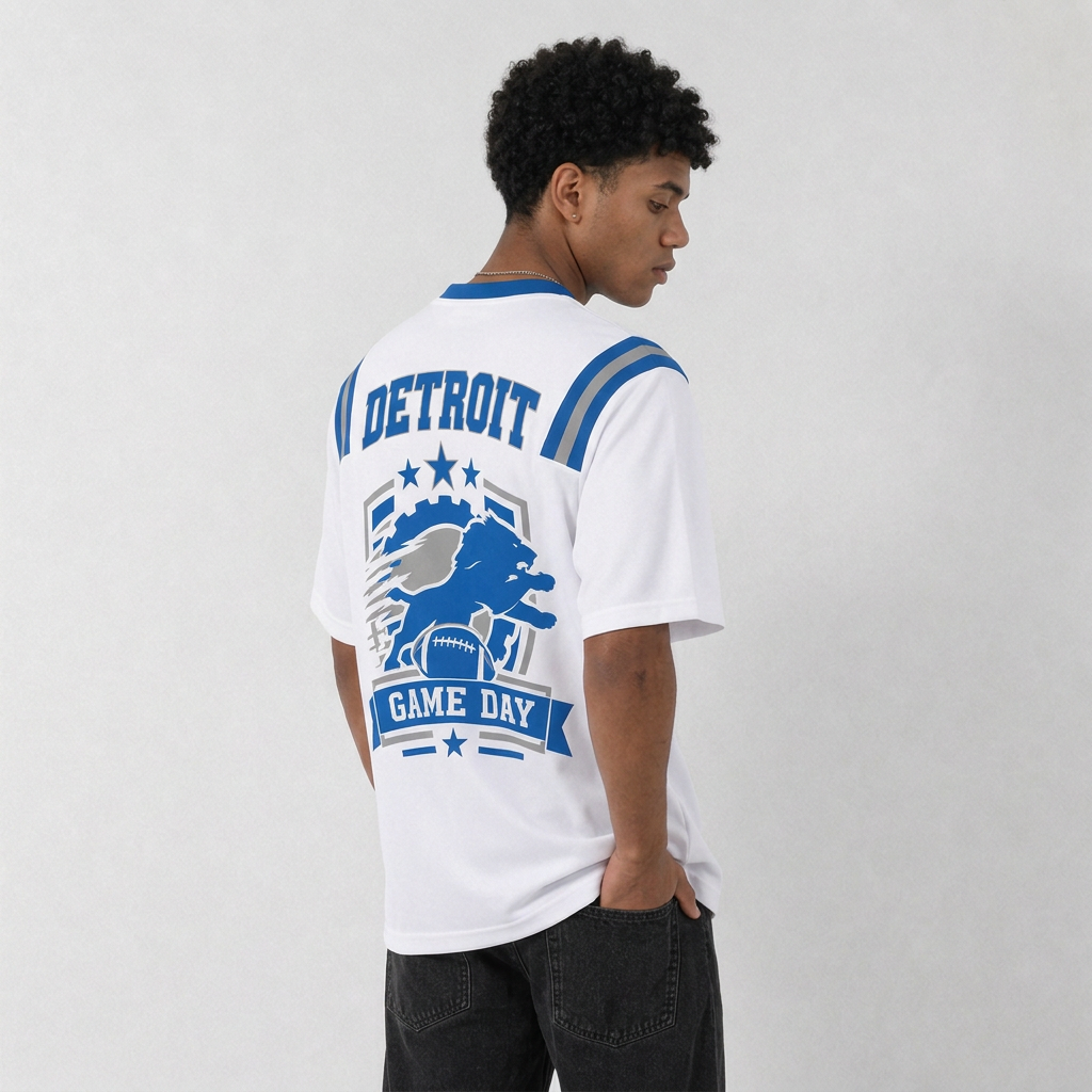 DET White Football Jersey Detroit Game Day Graphic Shirt