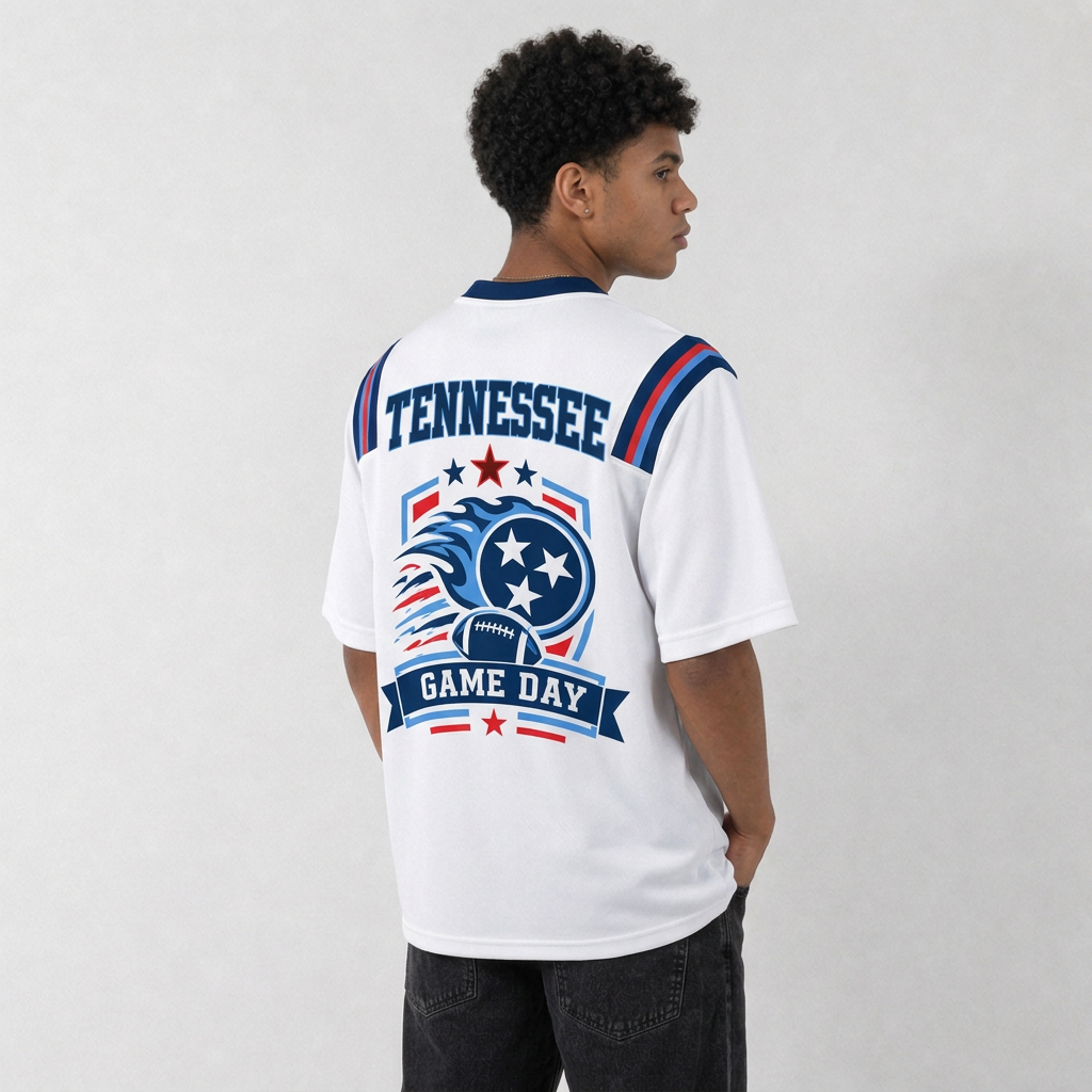 TEN White Football Jersey Tennessee Game Day Graphic Shirt