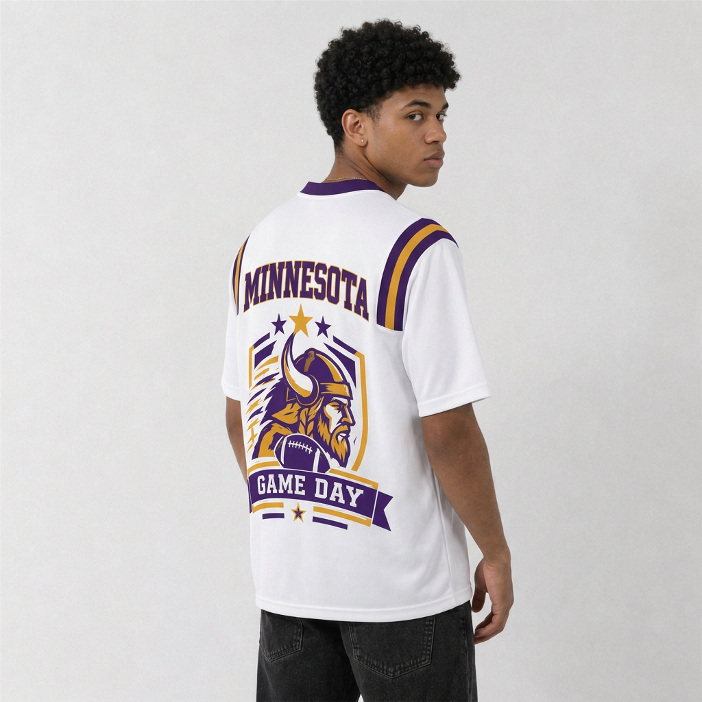 MIN White Football Jersey Minnesota Game Day Graphic Shirt