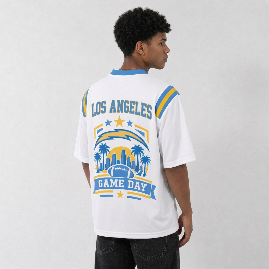 LAC White Football Jersey Los Angeles Game Day Graphic Shirt
