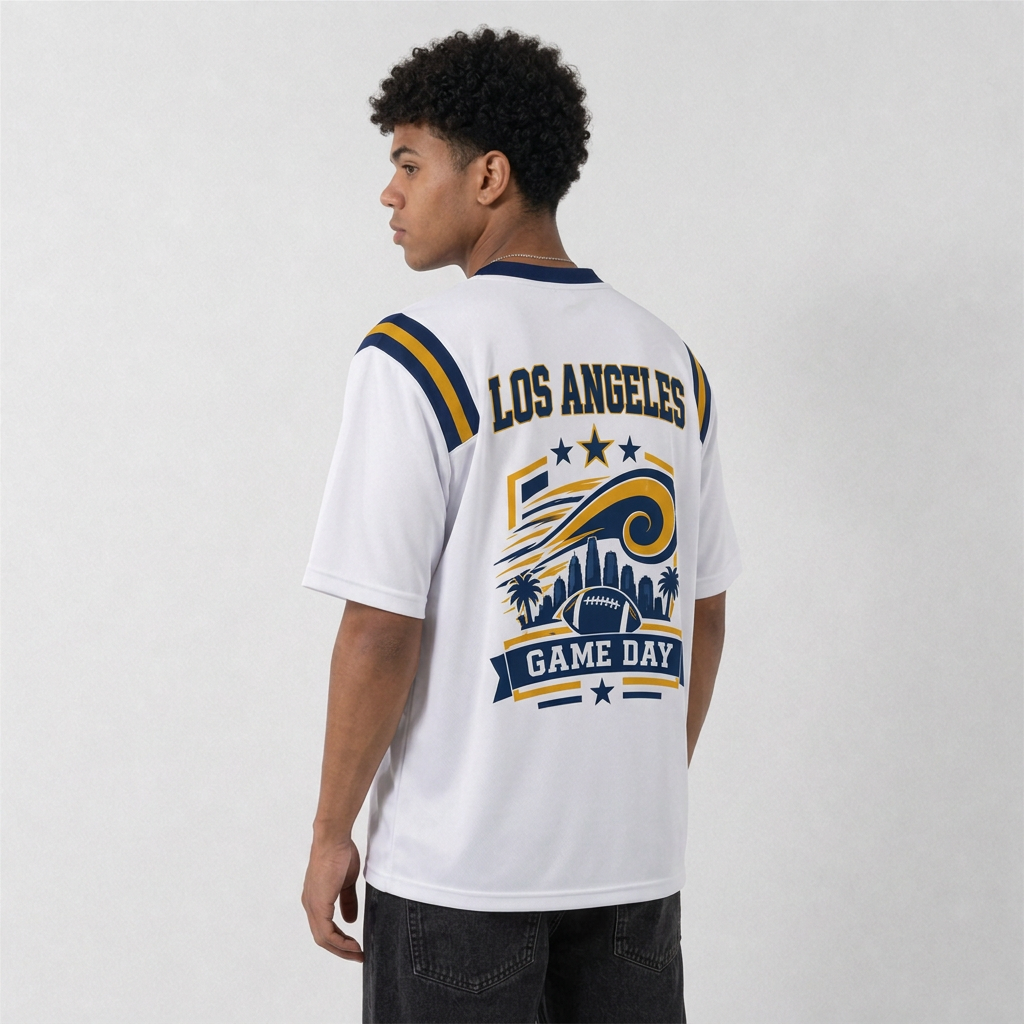LAR White Football Jersey Los Angeles Game Day Graphic Shirt
