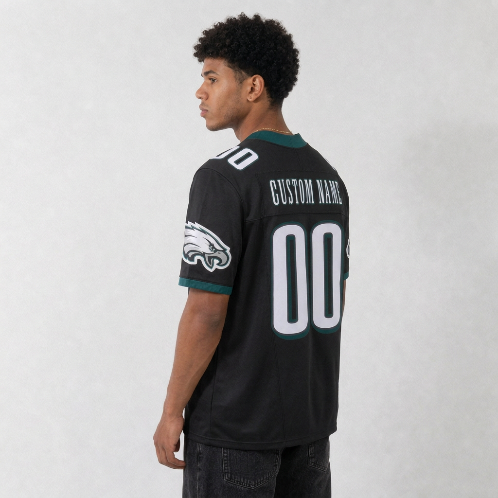 PHI Black Football Jersey Number 00 Custom Name and Number