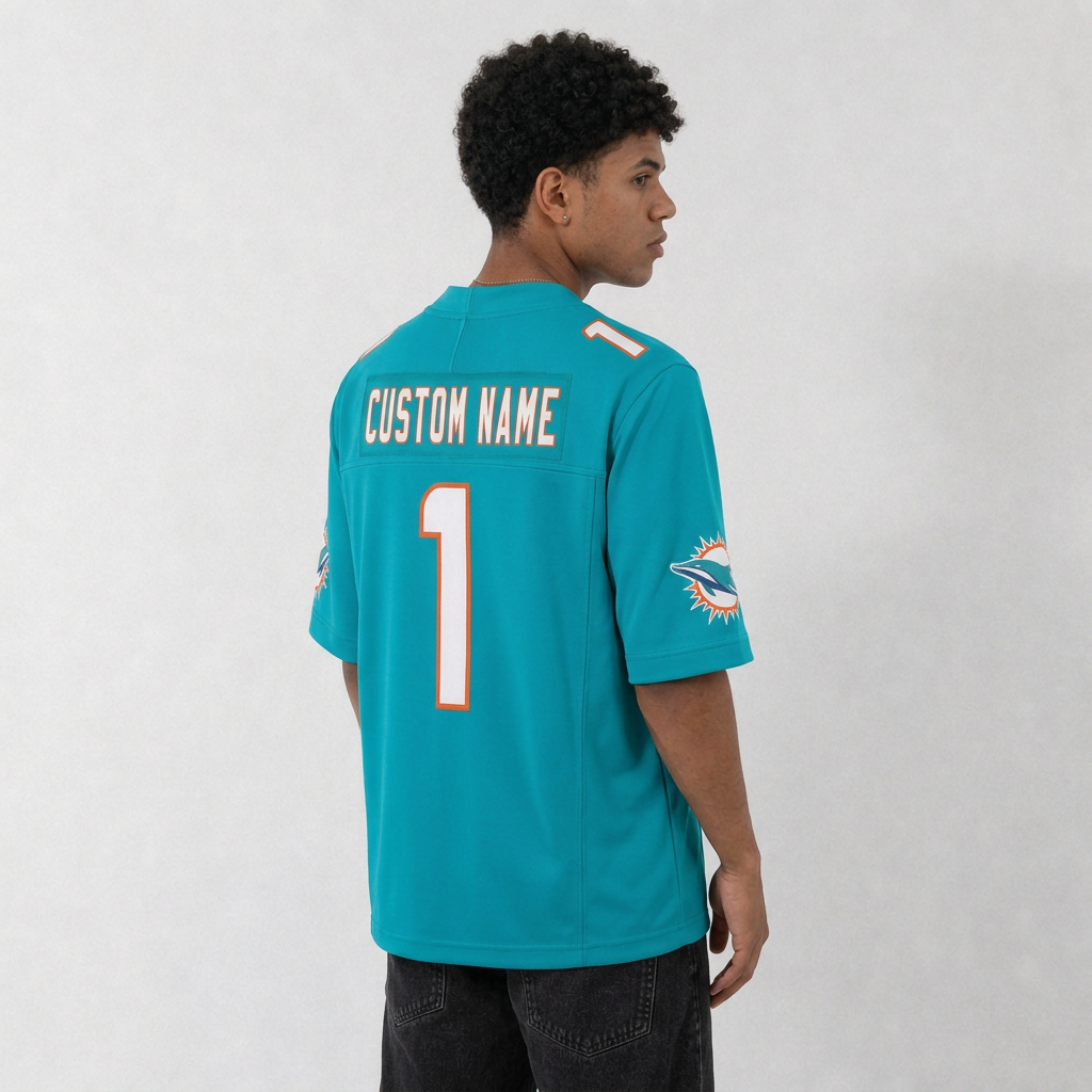 MIA Aqua Football Jersey Number 1 Custom Name and Number