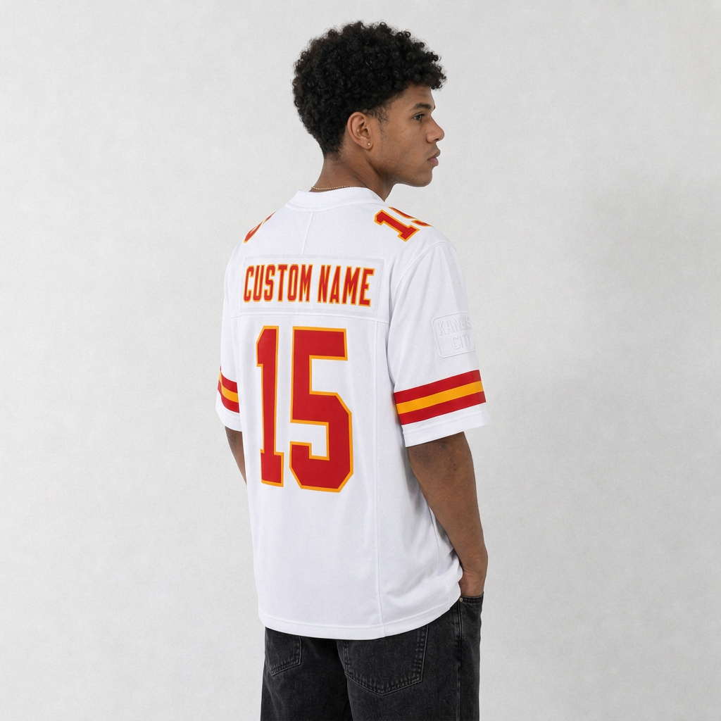 KC White Football Jersey Number 15 Custom Name and Number