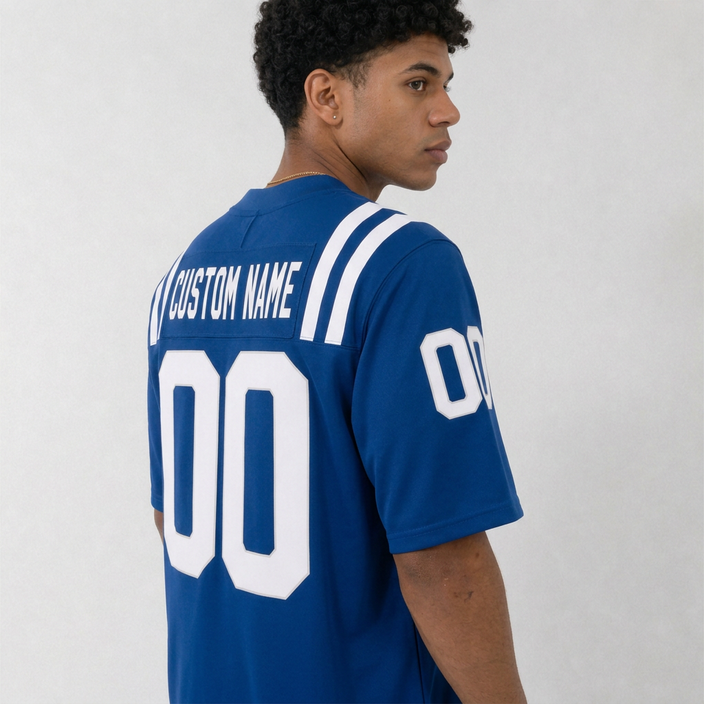 IND Blue Football Jersey Number 00 Custom Name and Number