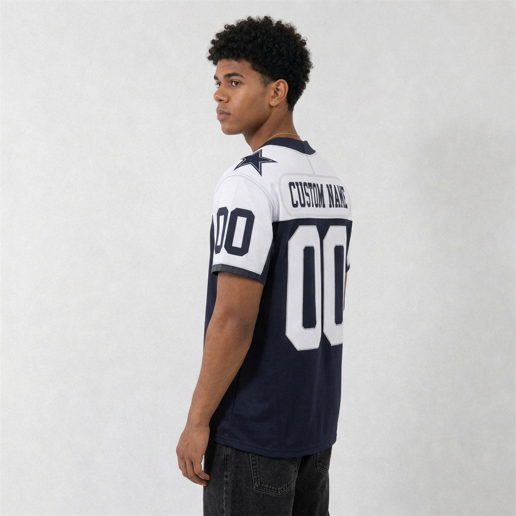 DAL Navy White Football Jersey Number 00 Custom Name and Number