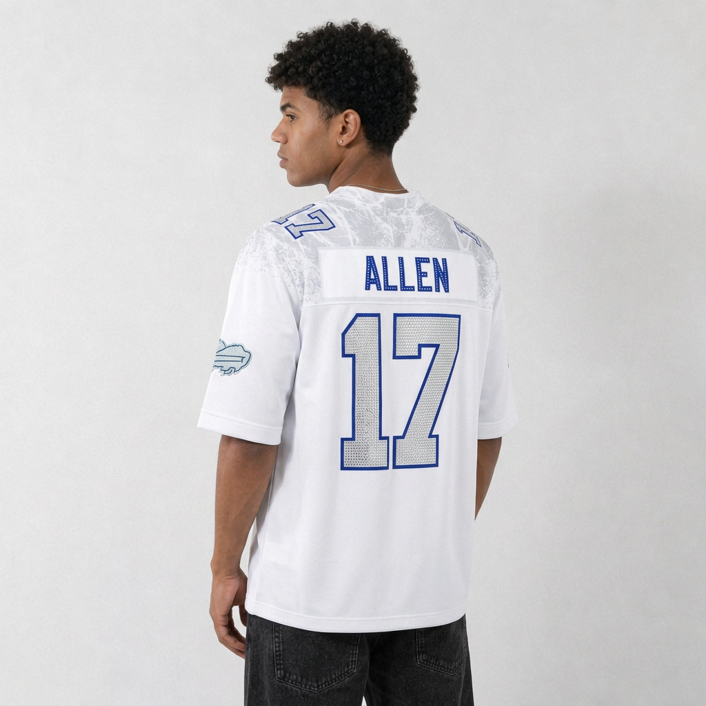 BUF White Football Jersey Allen Number 17 Custom Name and Number