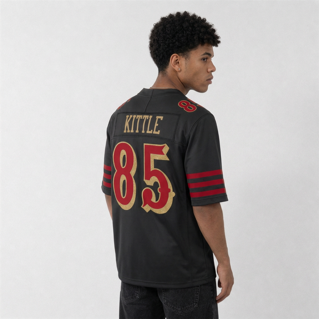 SF Black Football Jersey Kittle Number 85 Faithful Style Custom Name and Number