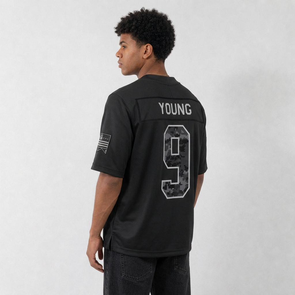 CAR Black Football Jersey Young Number 9 Salute Style Custom Name and Number