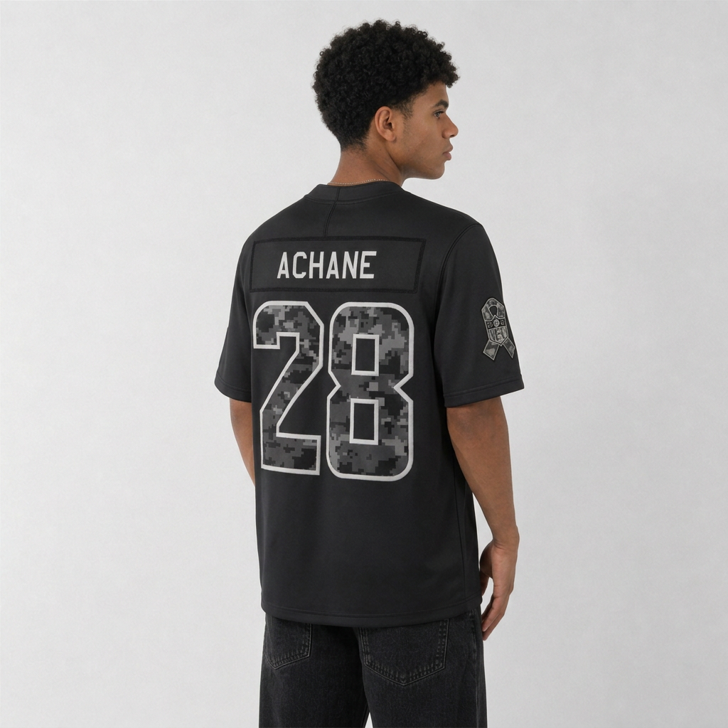 MIA Black Football Jersey Achane Number 28 Salute Style Custom Name and Number